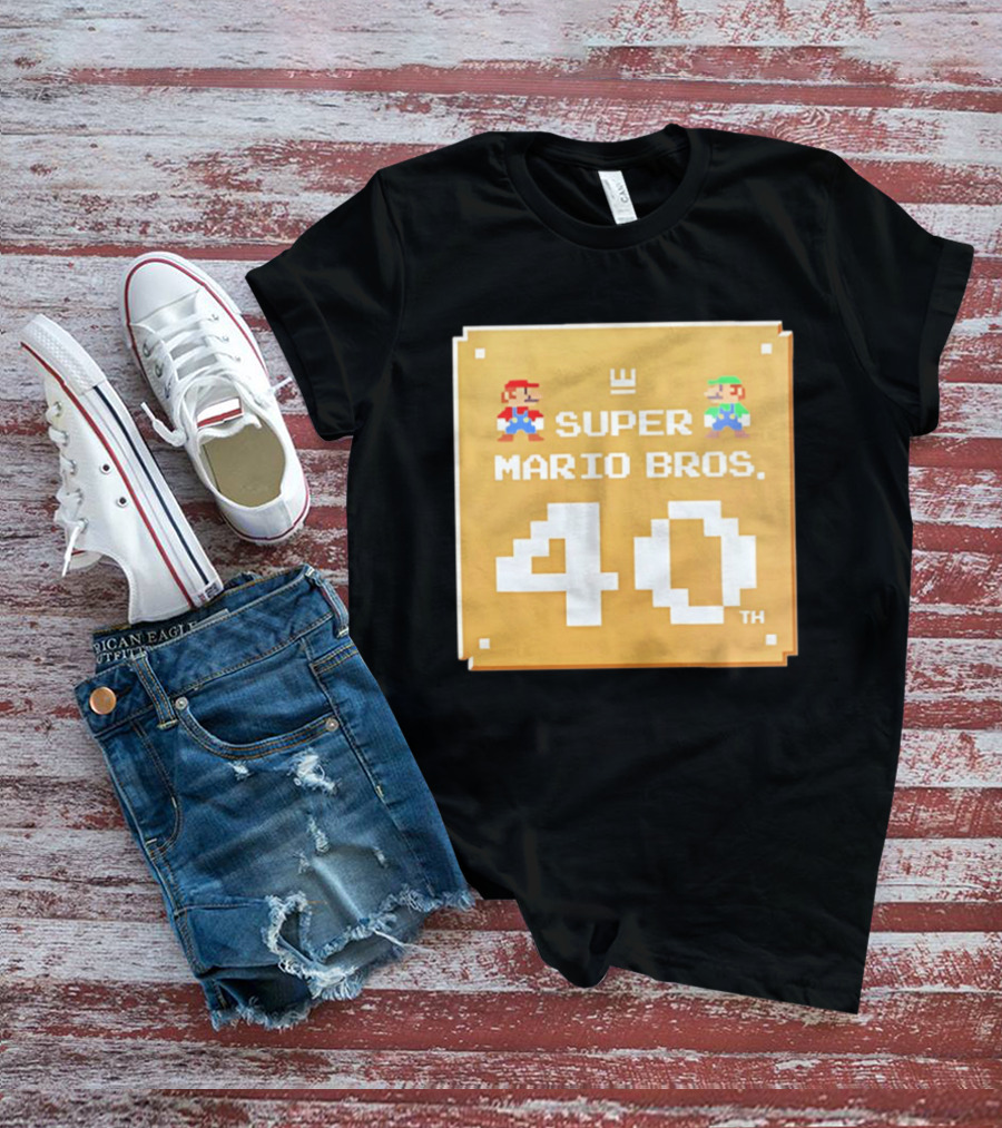 Super Mario Bros 40th Anniversary Mario Luigi Pixel T-Shirt