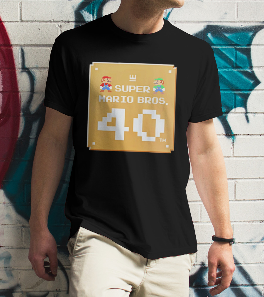 Super Mario Bros 40th Anniversary Mario Luigi Pixel T-Shirt