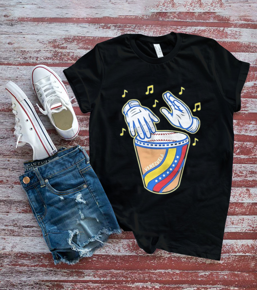 Venezuela Baseball Drum With Music Notes And Gloves T-Shirt