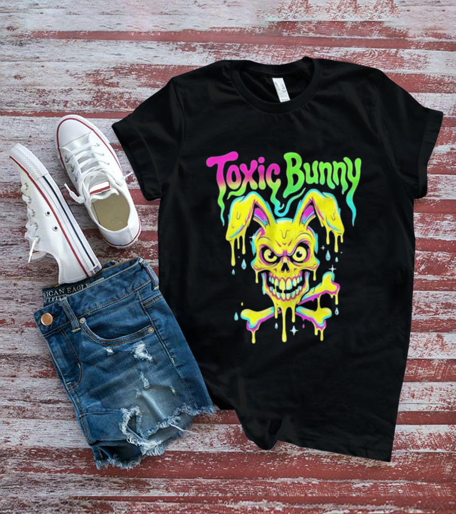 Toxic Bunny Dripping Skull Crossbones Neon T-Shirt