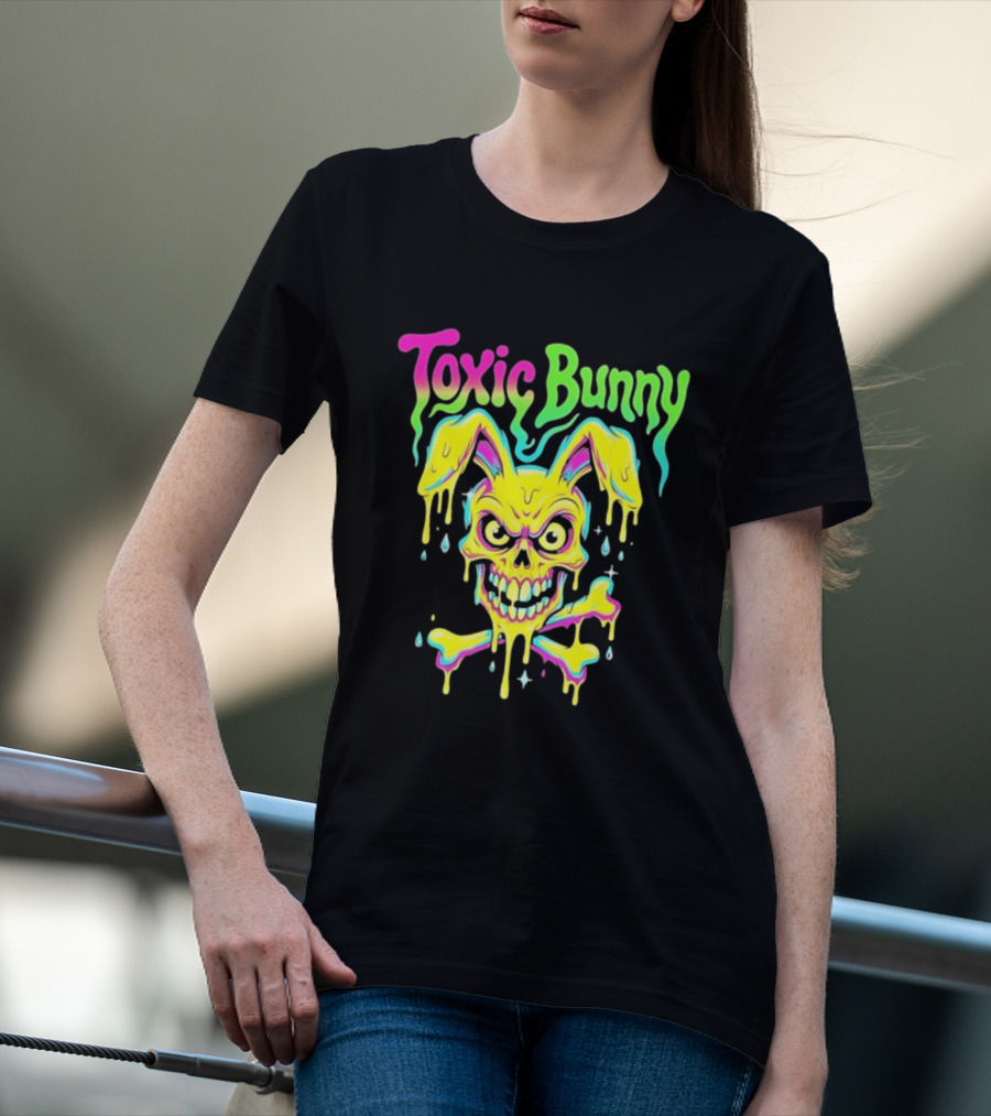 Toxic Bunny Dripping Skull Crossbones Neon T-Shirt