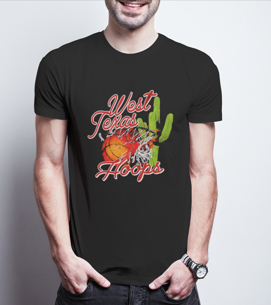 West Texas Hoops Flaming Basketball Desert Cactus Texas T-Shirt