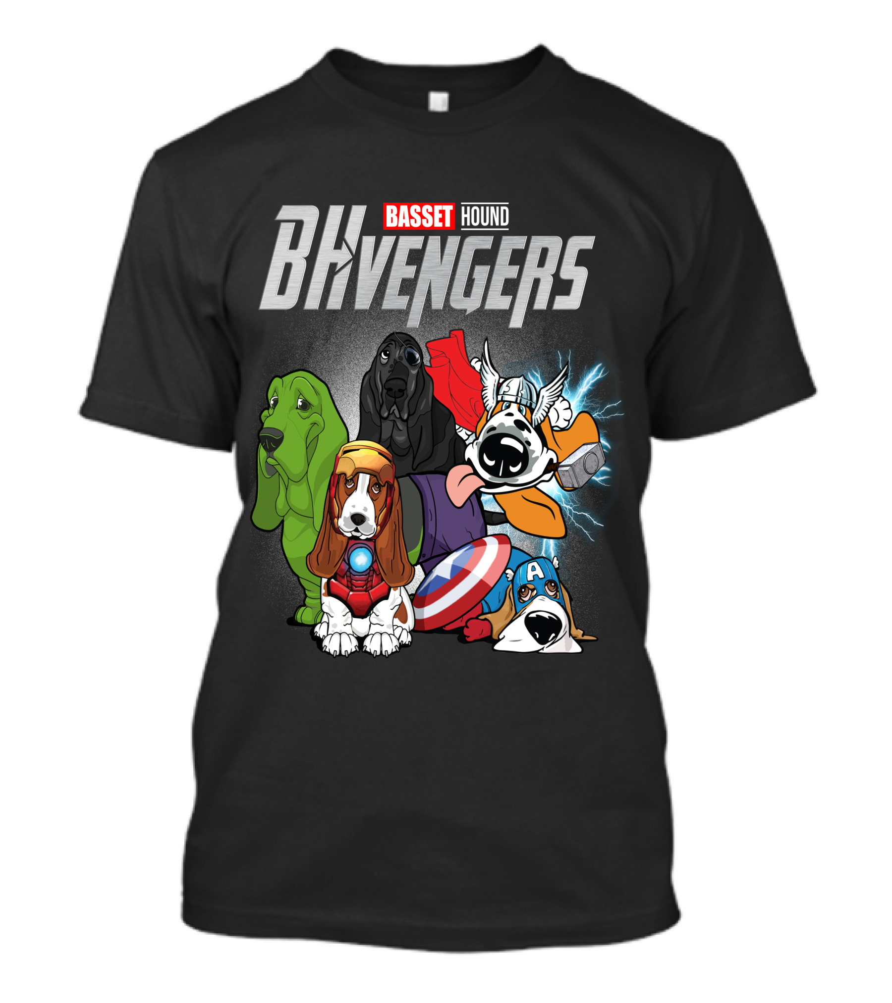 Basset Hound BHvengers Superhero Assembly T-Shirt