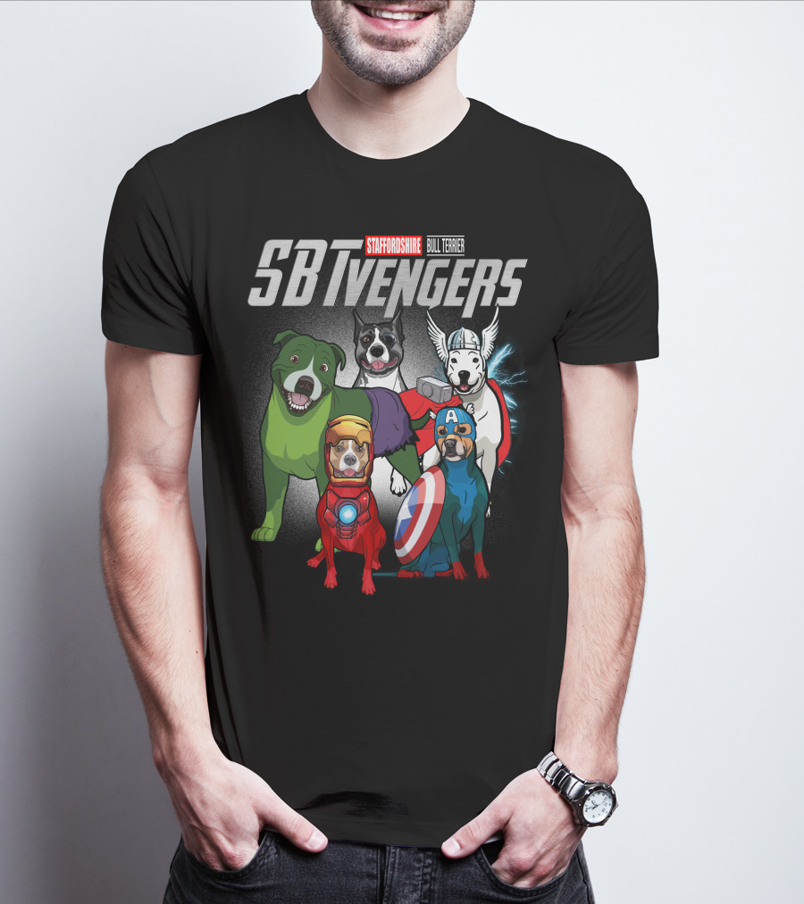 Staffordshire Bull Terrier SBTvengers Superhero Dogs T-Shirt