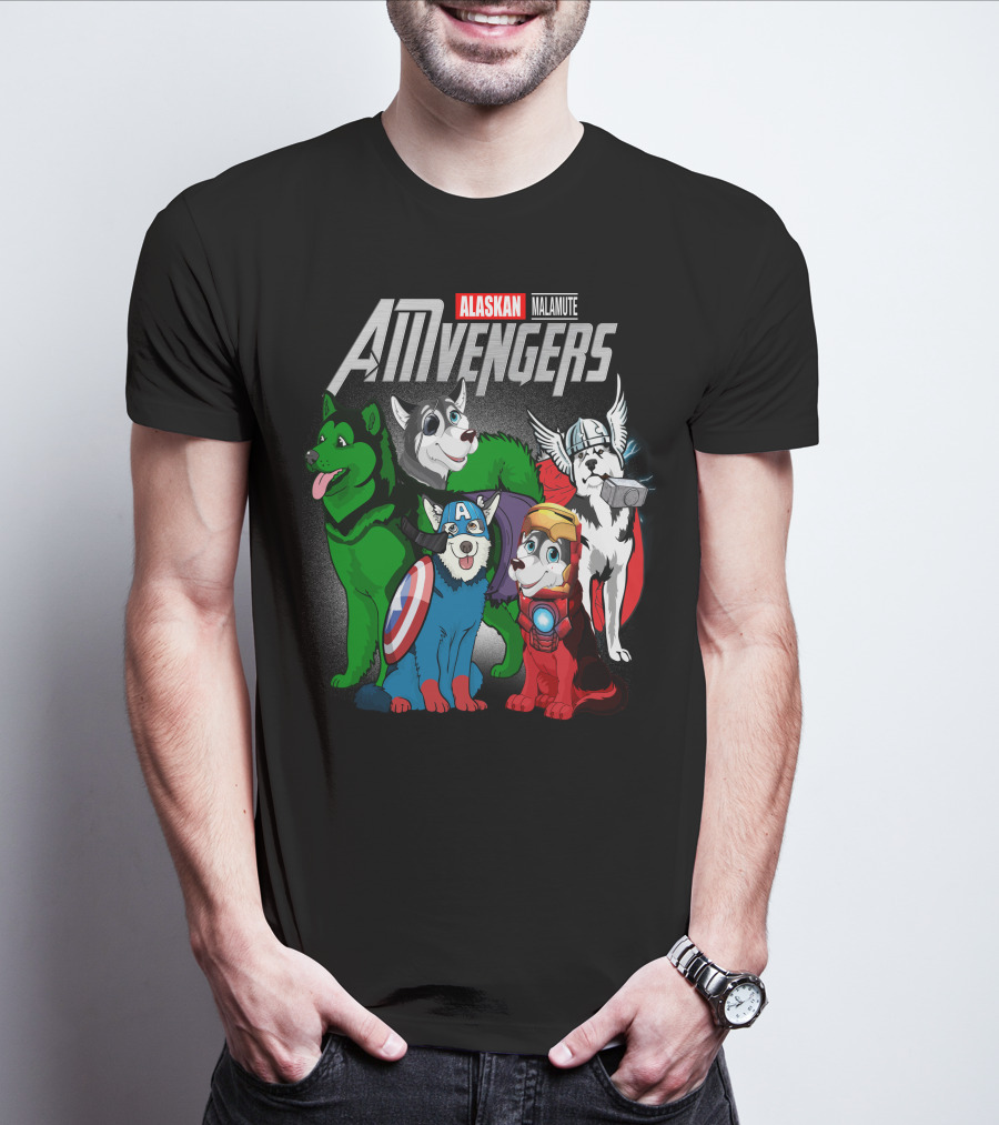 Alaskan Malamute AMvengers Superhero Dogs Assemble T-Shirt