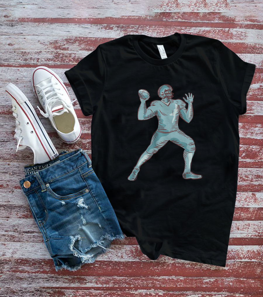 American Football Quarterback Throwing Etching 1074401 T-Shirt
