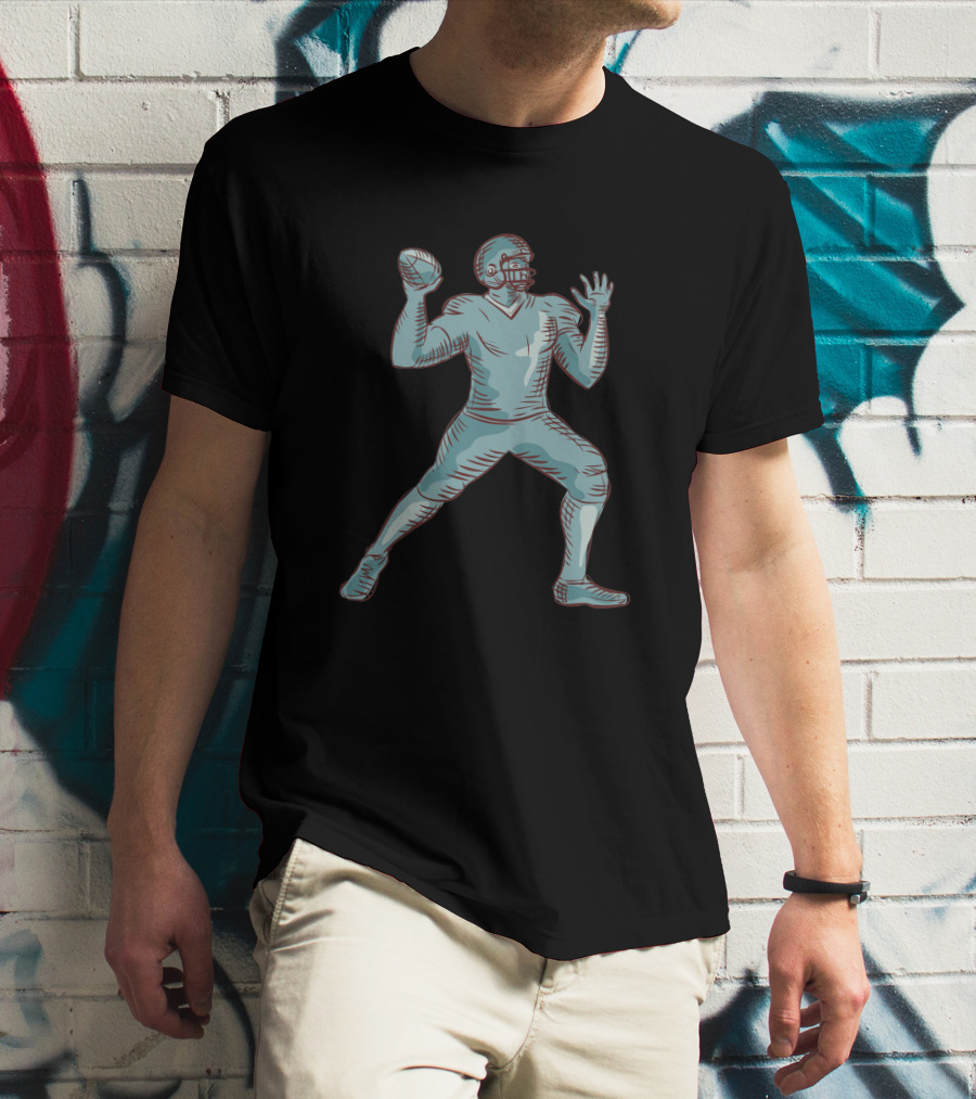 American Football Quarterback Throwing Etching 1074401 T-Shirt