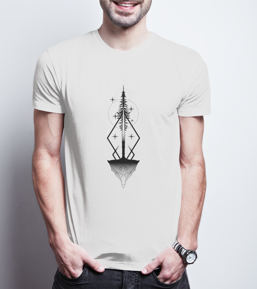 Ascension 384095 Floating Geometric Tree With Stars And Roots T-Shirt