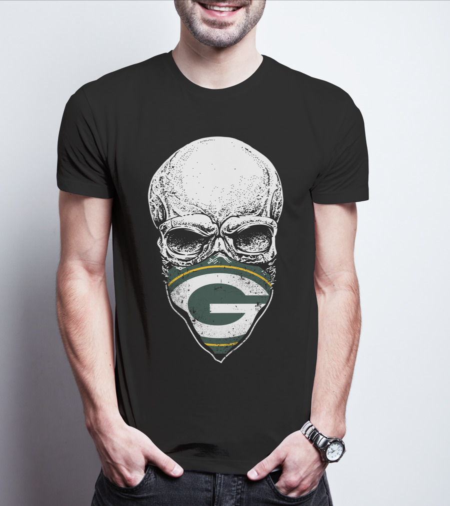 Skull With Green Bay Packers Logo Mask T-Shirt