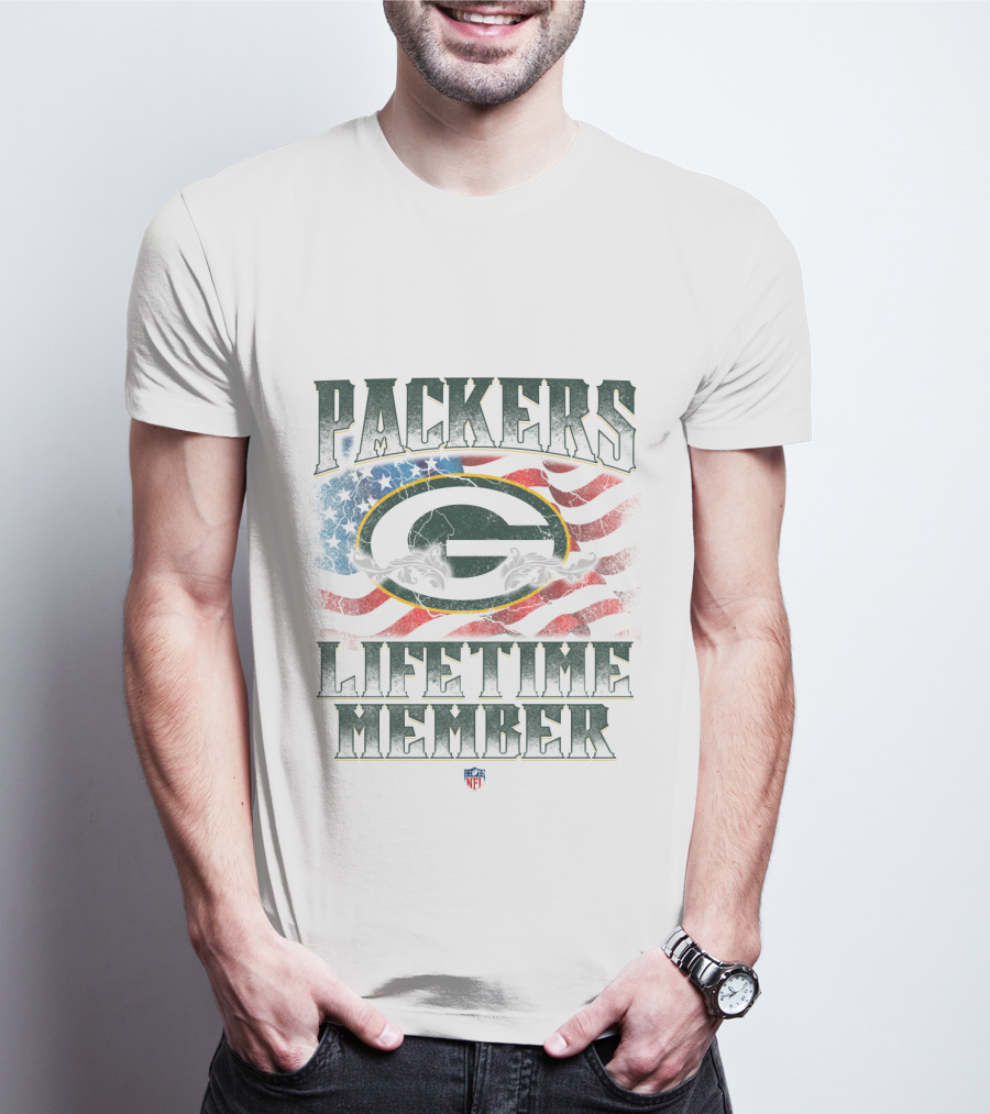 Team Packers Lifetime Member American Flag Background NFL T-Shirt