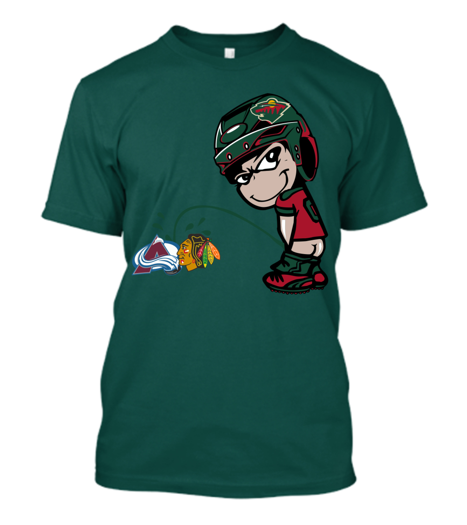 Minnesota Wild Hockey Team Rivalry With Chicago And Colorado Logos T-Shirt