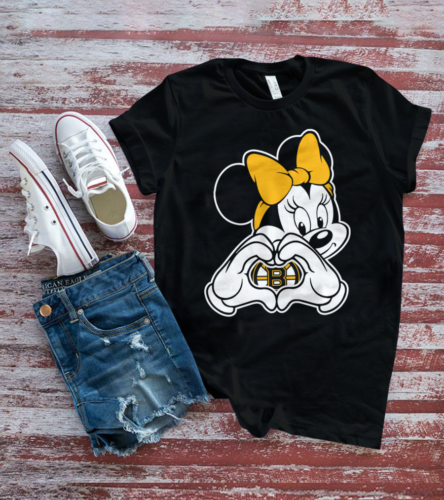 Boston Bruins Minnie Mouse Heart Hands T-Shirt