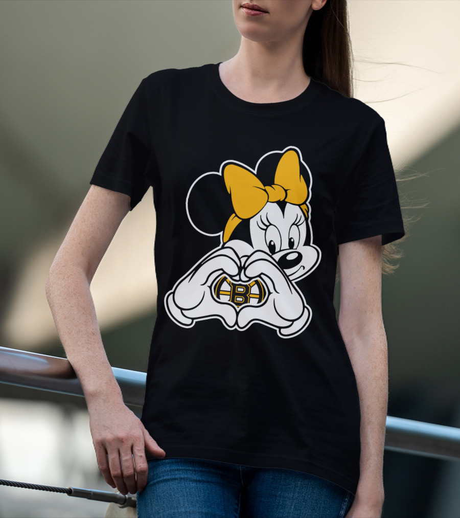 Boston Bruins Minnie Mouse Heart Hands T-Shirt