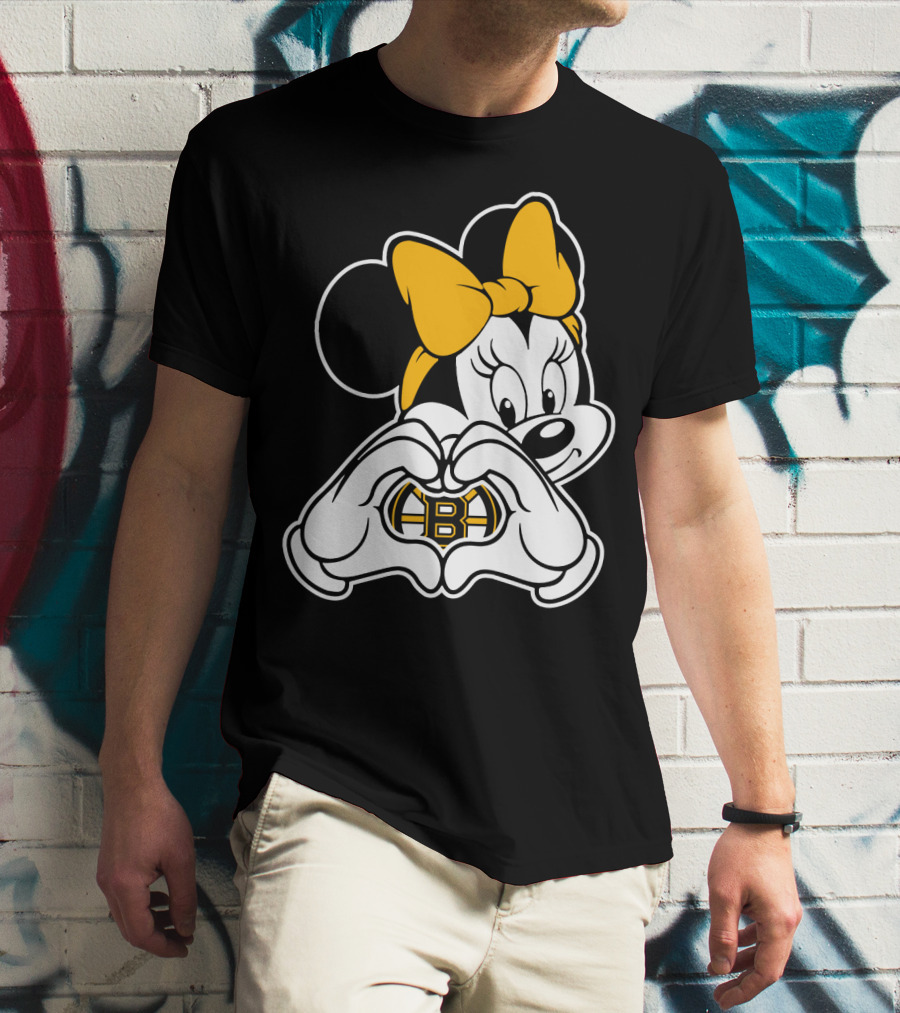 Boston Bruins Minnie Mouse Heart Hands T-Shirt