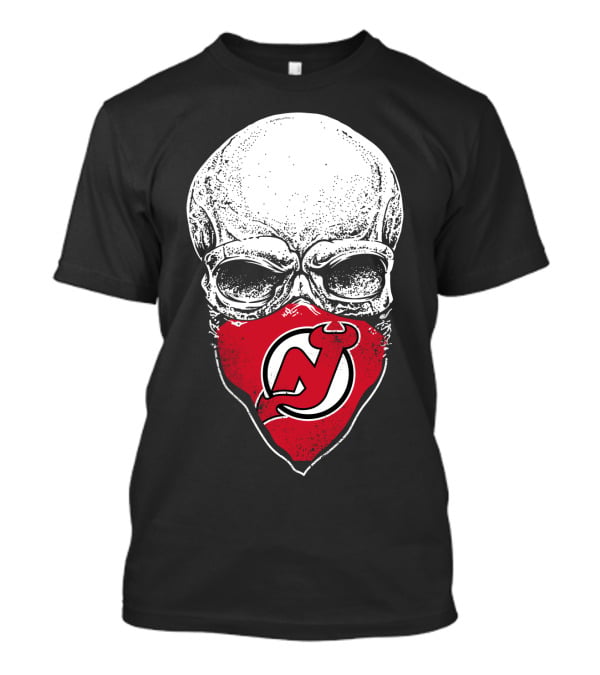 Skull With New Jersey Devils Logo As Face Mask T-Shirt