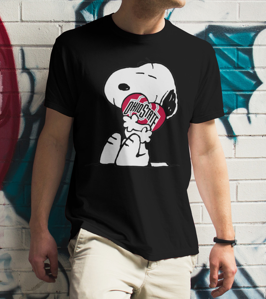 Snoopy With Ohio State Buckeyes Heart T-Shirt