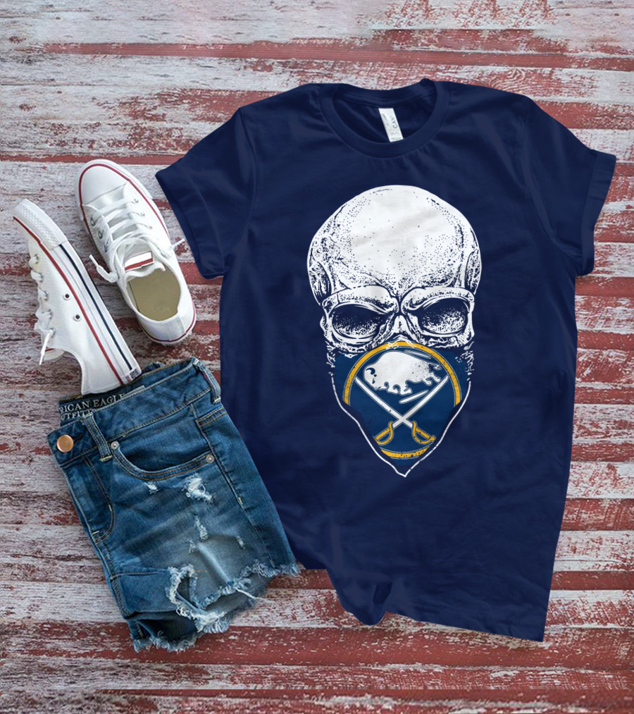 Buffalo Sabres Skull Mask Emblem With Crossed Sabres And Buffalo Silhouette T-Shirt