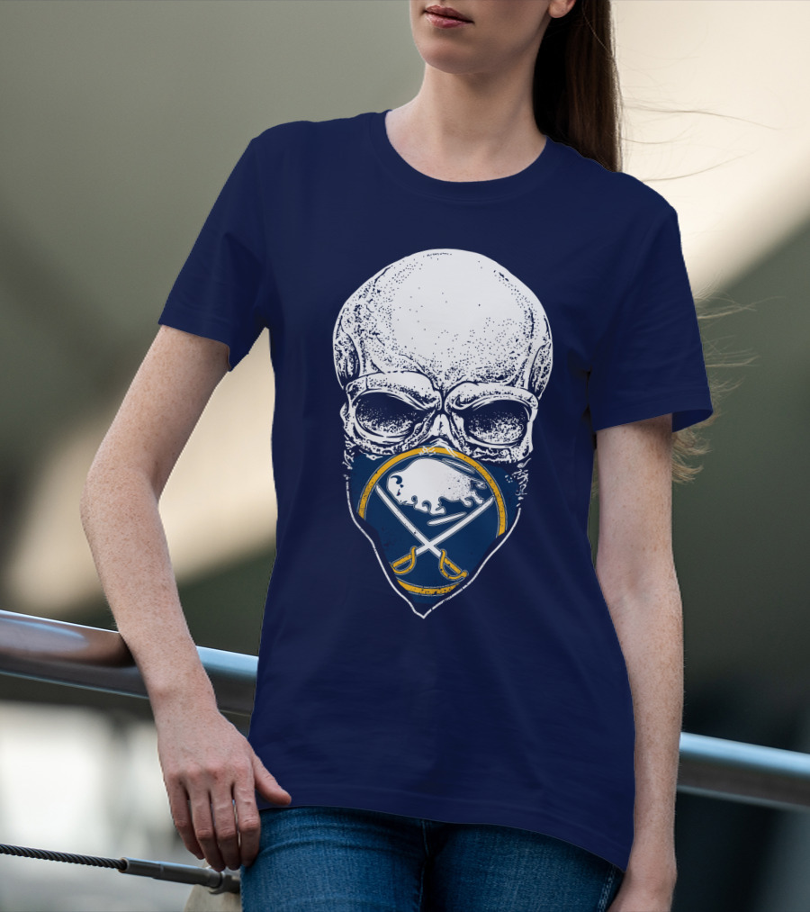 Buffalo Sabres Skull Mask Emblem With Crossed Sabres And Buffalo Silhouette T-Shirt