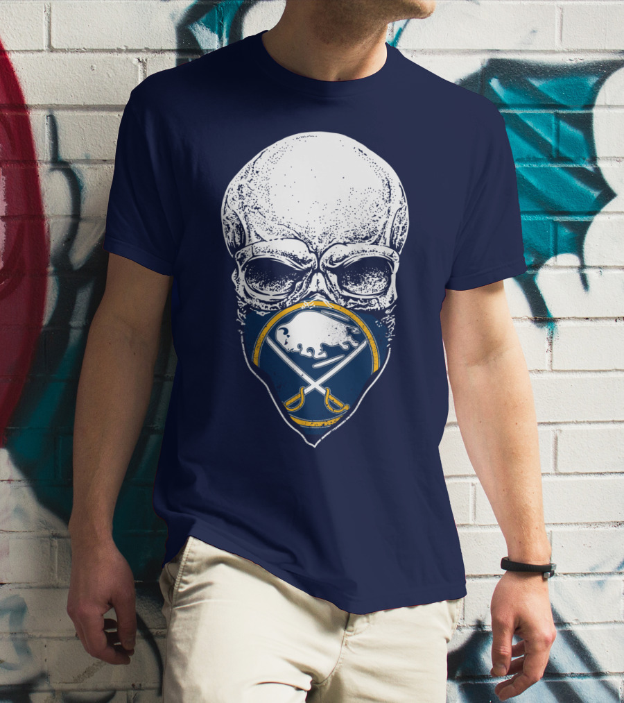 Buffalo Sabres Skull Mask Emblem With Crossed Sabres And Buffalo Silhouette T-Shirt