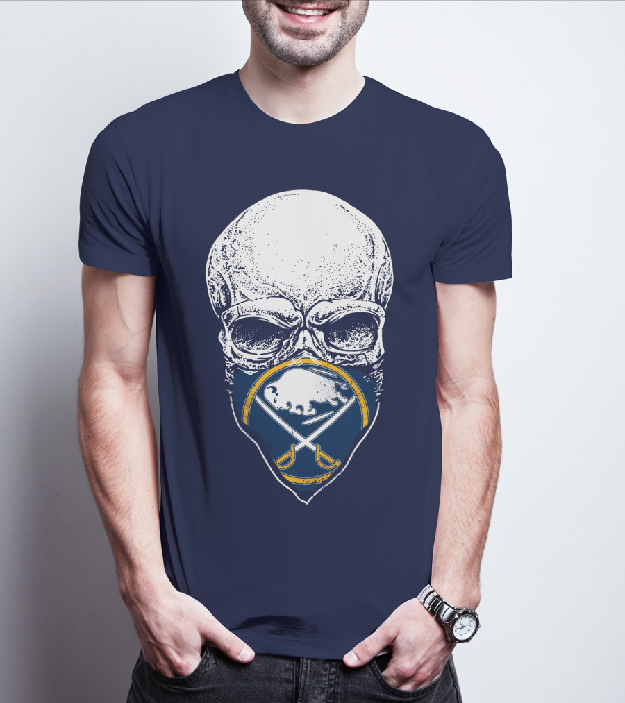 Buffalo Sabres Skull Mask Emblem With Crossed Sabres And Buffalo Silhouette T-Shirt
