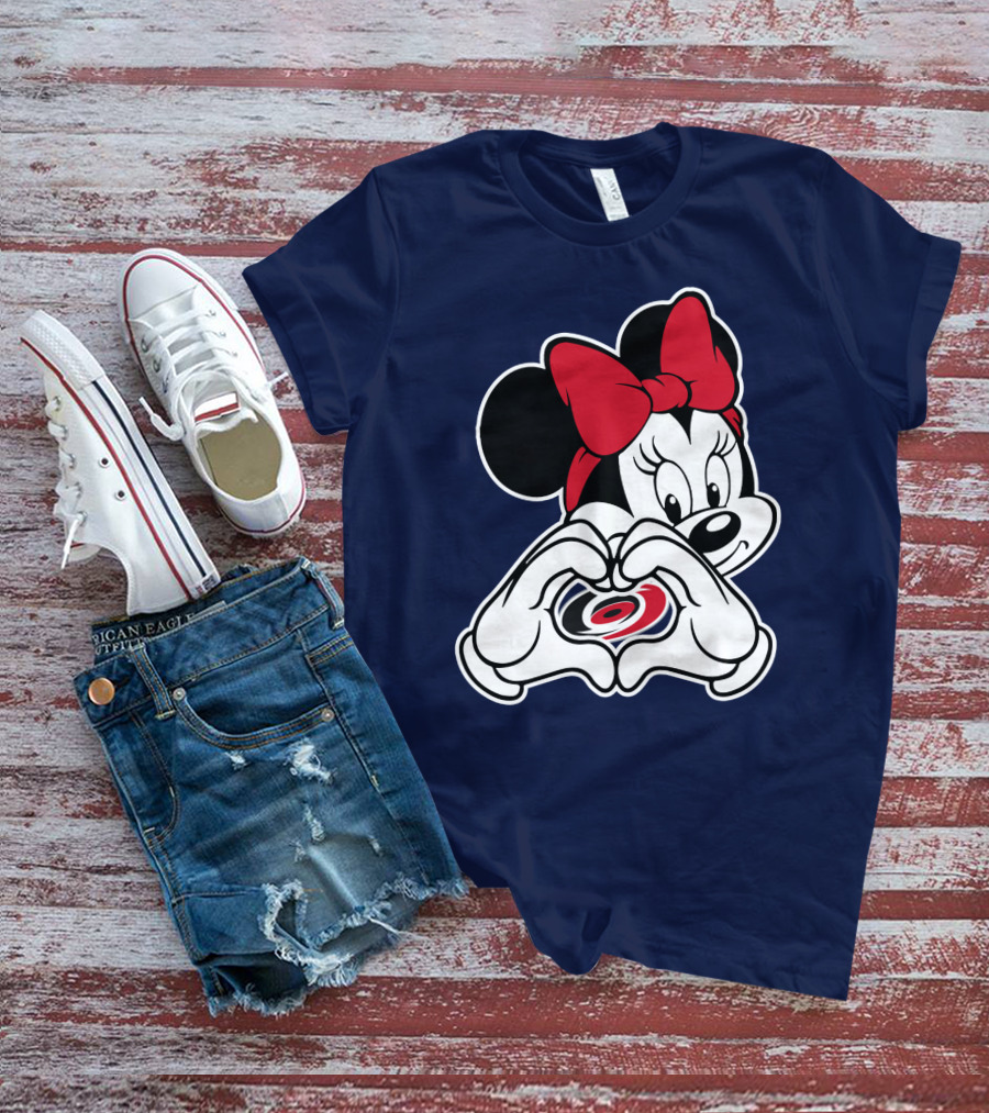 Carolina Hurricanes Minnie Mouse Heart Hands T-Shirt