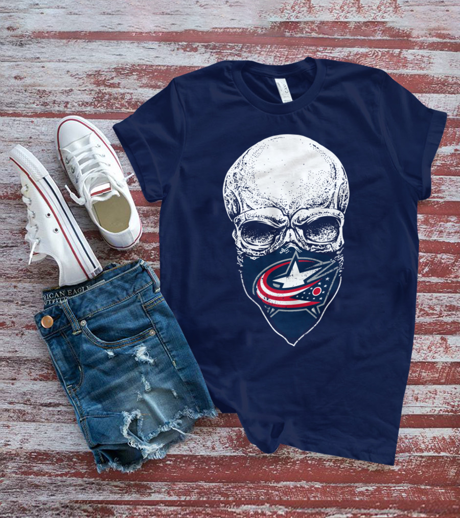 Columbus Blue Jackets Skull Bandana T-Shirt