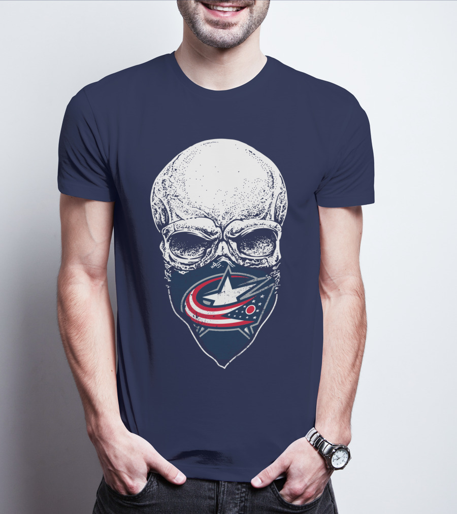 Columbus Blue Jackets Skull Bandana T-Shirt