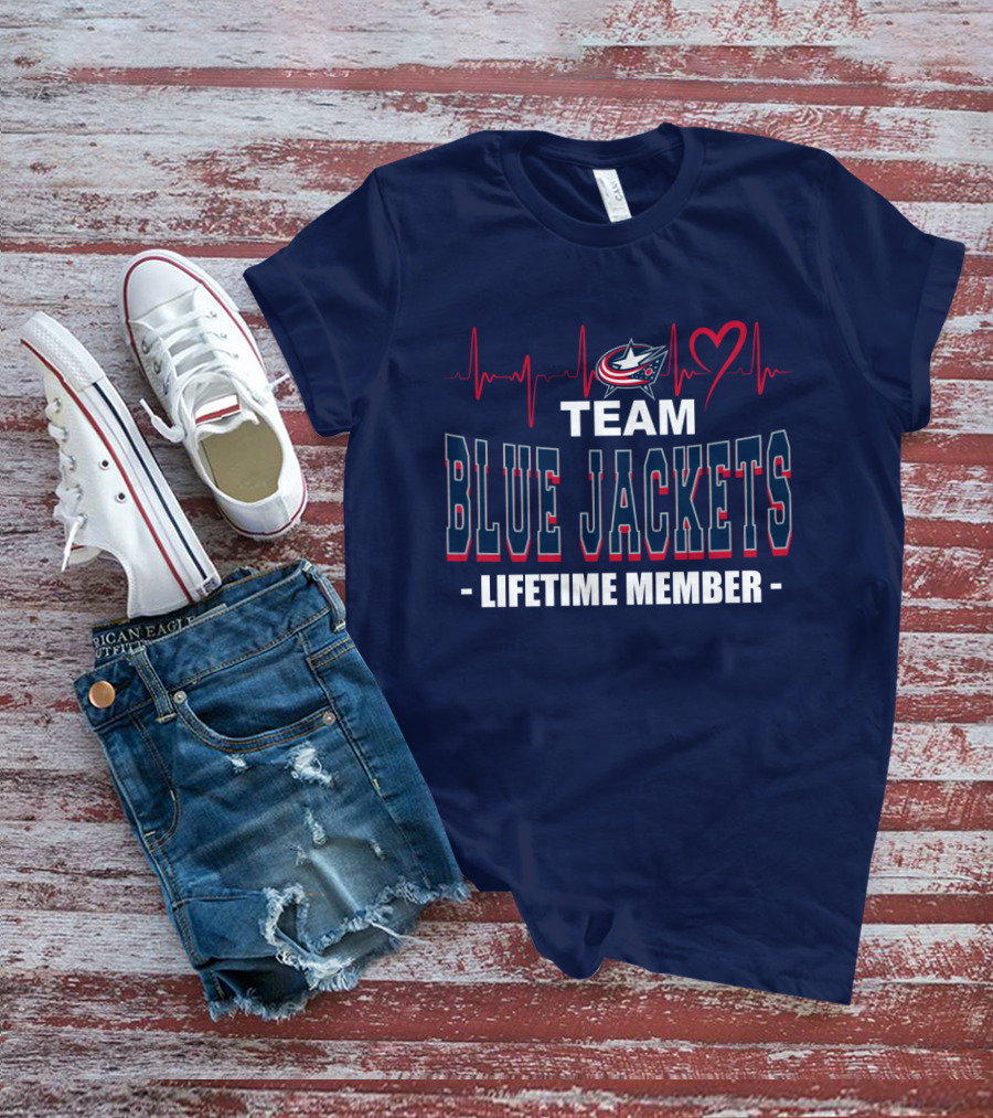Team Blue Jackets Lifetime Member Heartbeat T-Shirt
