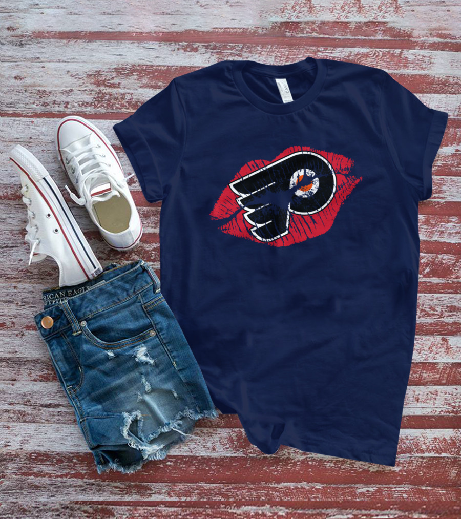 Philadelphia Flyers Logo With Red Lips T-Shirt