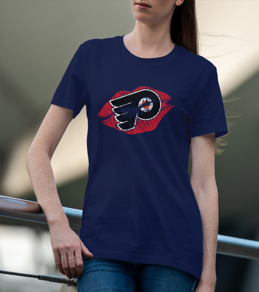 Philadelphia Flyers Logo With Red Lips T-Shirt