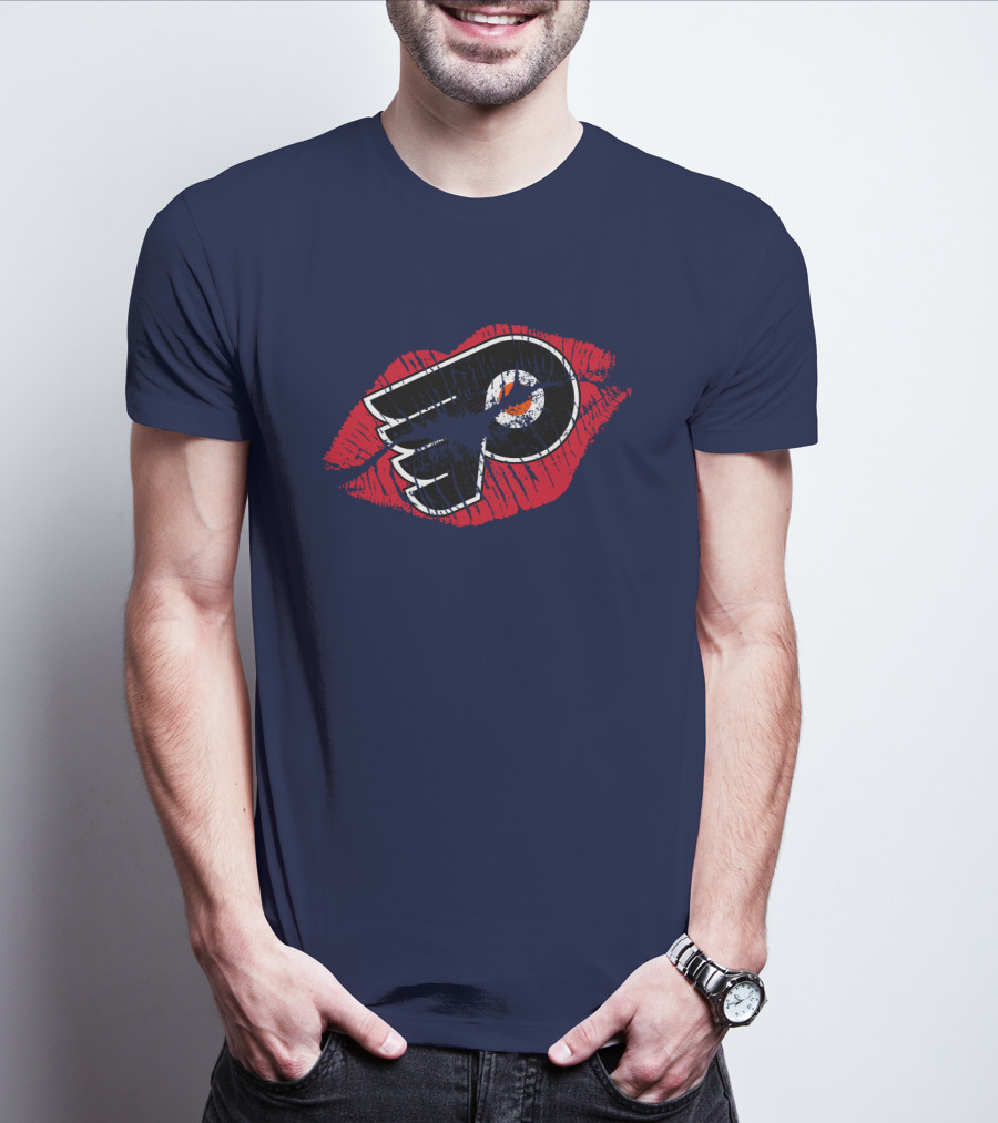 Philadelphia Flyers Logo With Red Lips T-Shirt