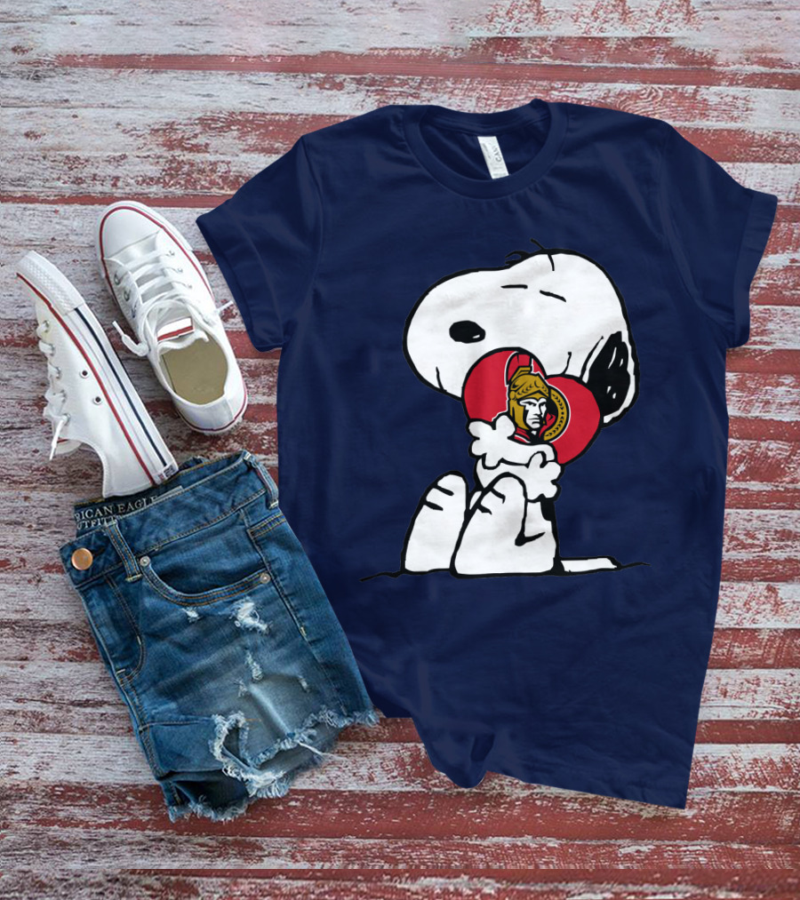 Ottawa Senators Hockey Heart And Snoopy Hug T-Shirt