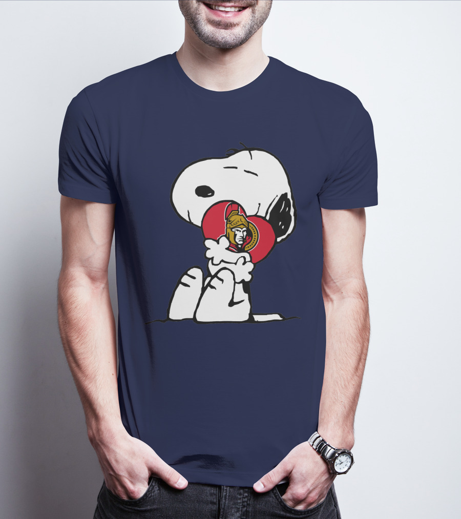 Ottawa Senators Hockey Heart And Snoopy Hug T-Shirt