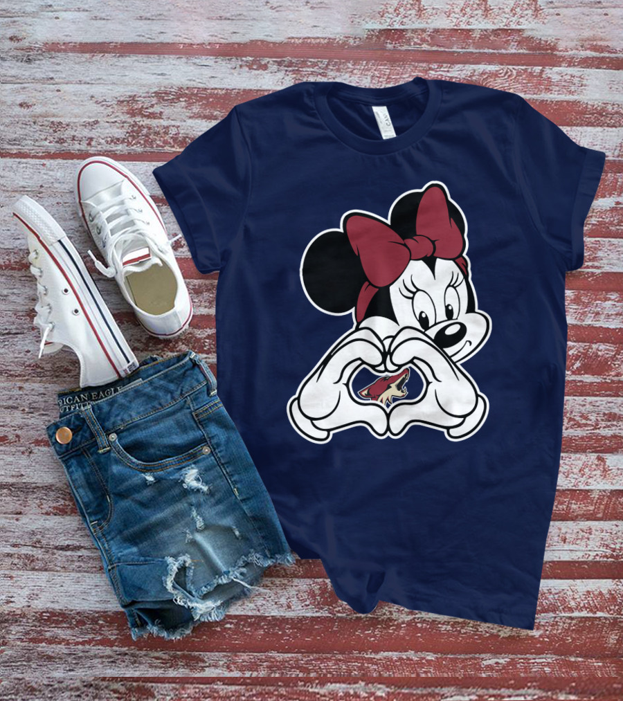 Minnie Mouse Arizona Coyotes Heart Hands T-Shirt