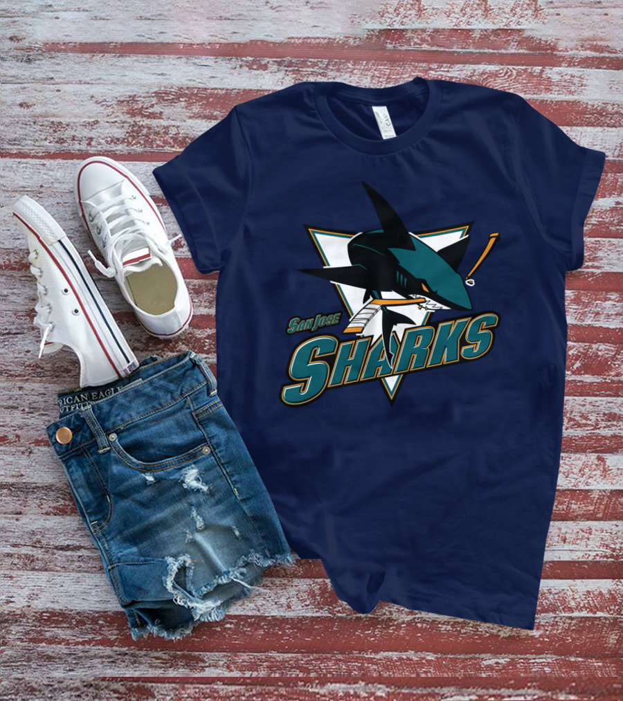 San Jose Sharks Hockey Team Logo With Shark And Hockey Stick T-Shirt