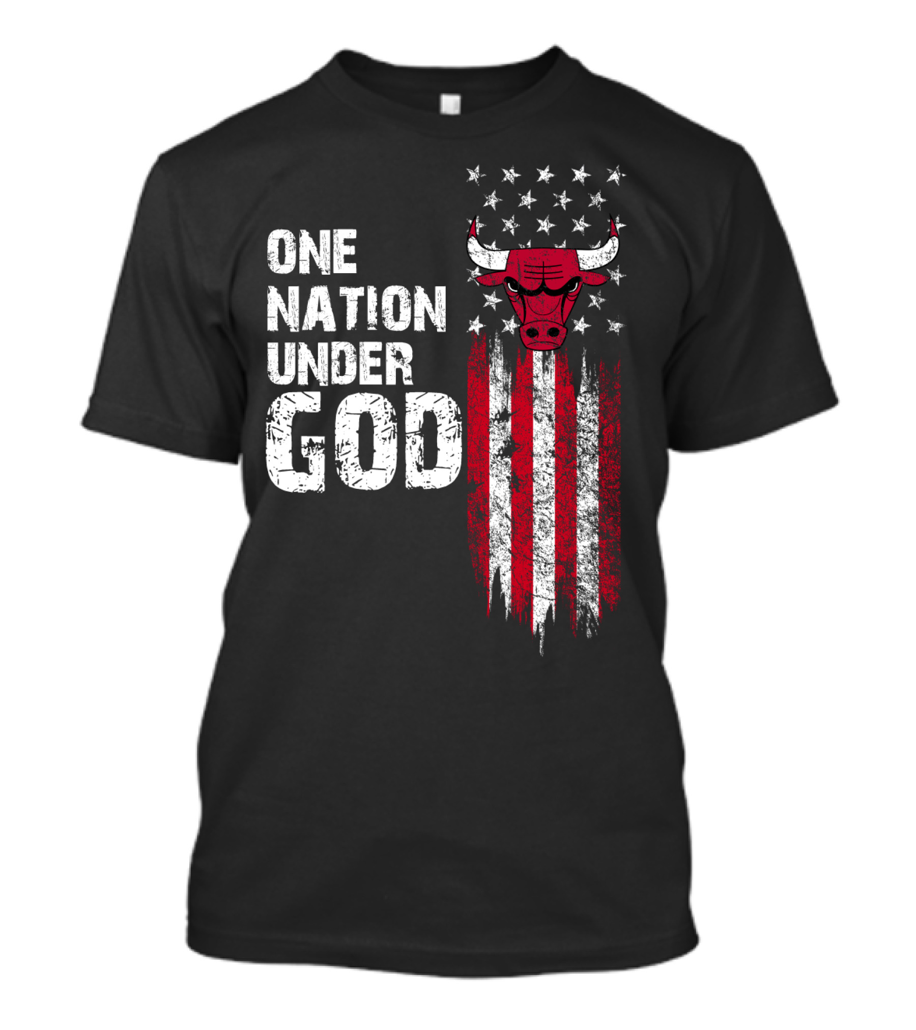 One Nation Under God Chicago Bulls American Flag Stars Stripes T-Shirt