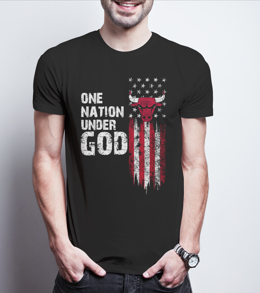 One Nation Under God Chicago Bulls American Flag Stars Stripes T-Shirt