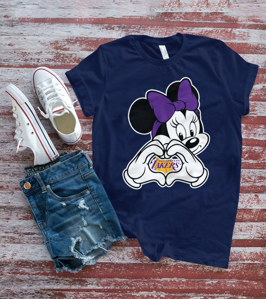 Minnie Mouse Heart Hands Los Angeles Lakers Purple Bow T-Shirt