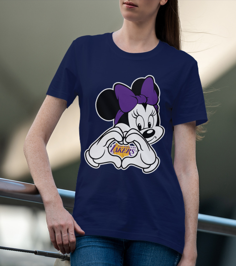 Minnie Mouse Heart Hands Los Angeles Lakers Purple Bow T-Shirt