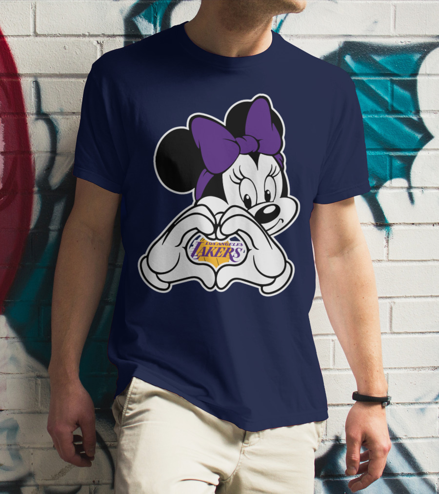 Minnie Mouse Heart Hands Los Angeles Lakers Purple Bow T-Shirt