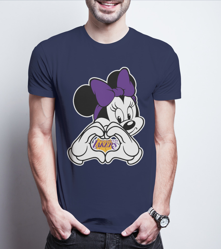 Minnie Mouse Heart Hands Los Angeles Lakers Purple Bow T-Shirt