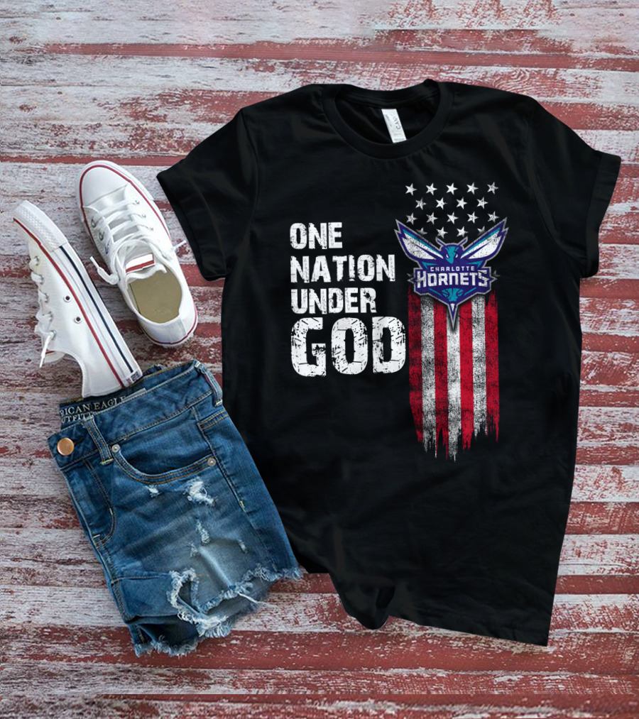 One Nation Under God Charlotte Hornets Stars Stripes T-Shirt