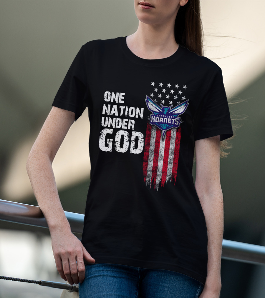 One Nation Under God Charlotte Hornets Stars Stripes T-Shirt