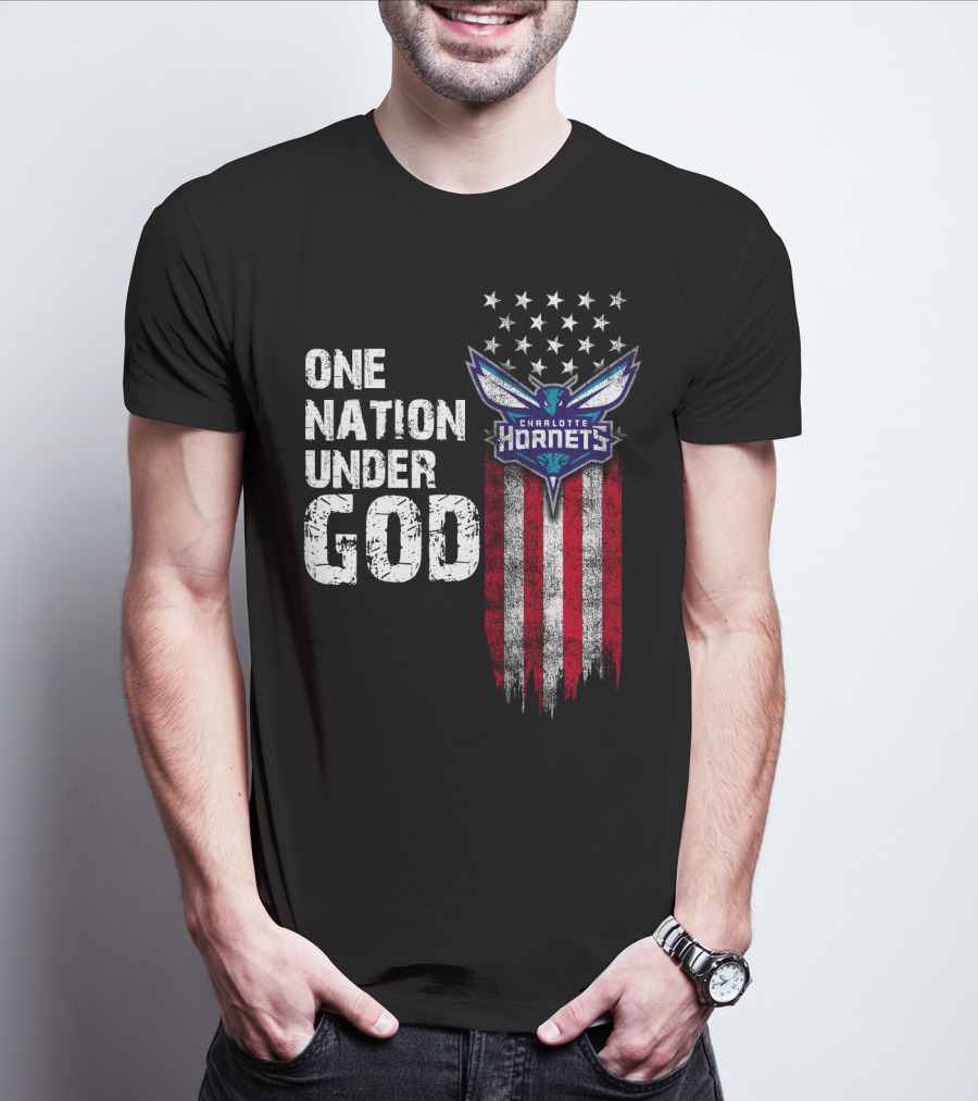 One Nation Under God Charlotte Hornets Stars Stripes T-Shirt