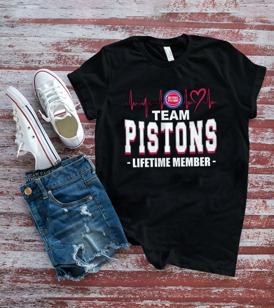 Detroit Pistons Team Pistons Lifetime Member Heartbeat T-Shirt