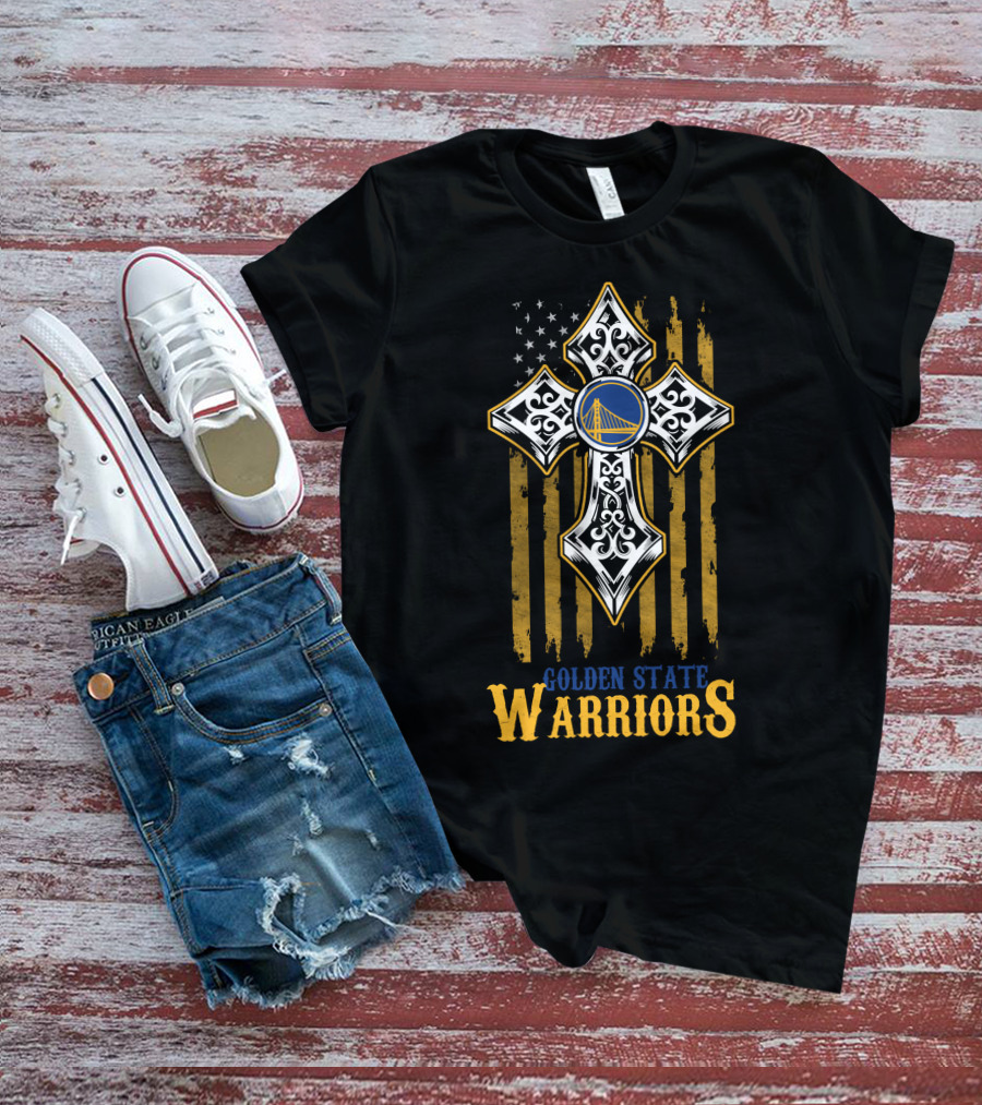 Golden State Warriors Cross With American Flag T-Shirt