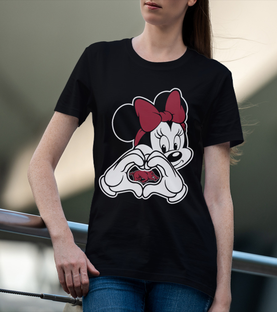 Minnie Mouse Heart Hands Arkansas Razorbacks T-Shirt