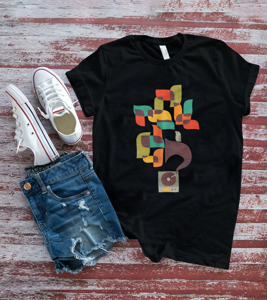 Retro Jazz Record Player With Colorful Musical Notes T-Shirt