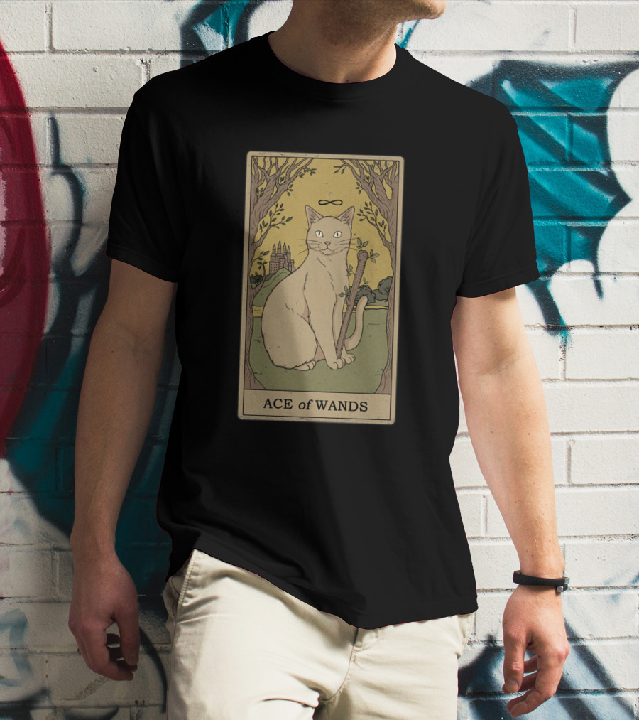 Ace Of Wands Tarot Cat With Infinity Symbol And Castle T-Shirt
