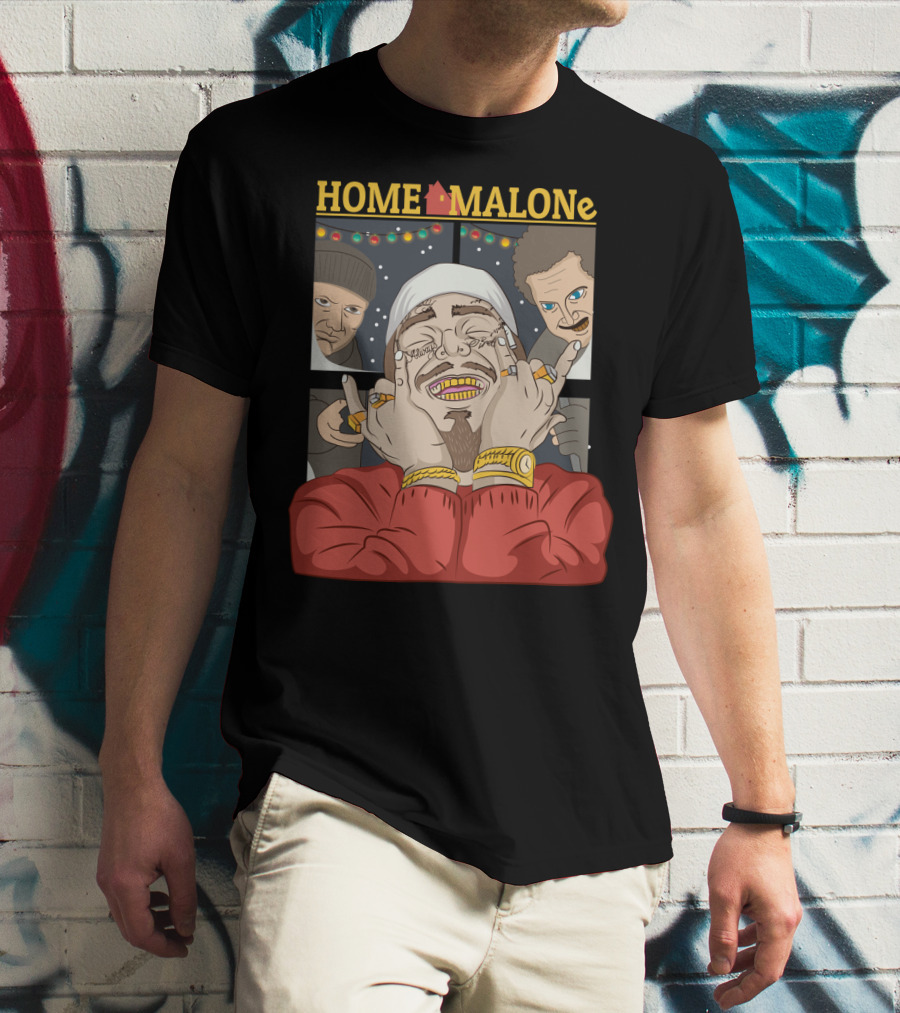 Home Malone Parody Featuring Post Malone Holiday Mashup With Home Alone Villains T-Shirt